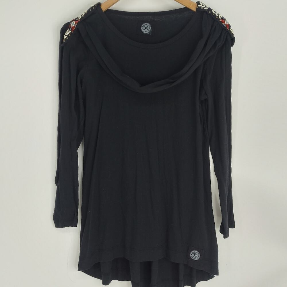 Double D Ranch Black Beaded Tunic Drape Flowy Lightweight Southwest Rare